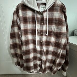 American Eagle Brown and White Plaid Shirt